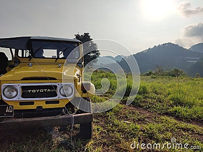 Jeep camp on the mountain with meadow view Editorial Stock Photo