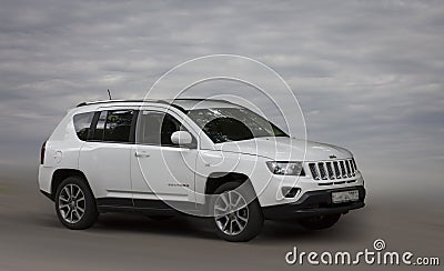 Jeep Compass white car. Editorial Stock Photo