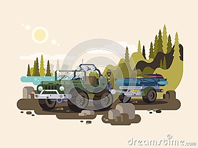 Jeep SUV with boat Vector Illustration