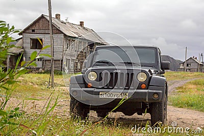 10.08.21 Jeep wrangler in an abandoned northern village Editorial Stock Photo