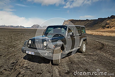 Jeep Wrangler on Icelandic terrain Editorial Stock Photo