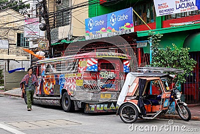 Jeepneys parking on street in Manila, Philippines Editorial Stock Photo