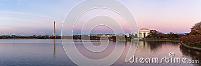 Jeffeerson Memorial and Washington Monument reflected on Tidal Basin. Stock Photo