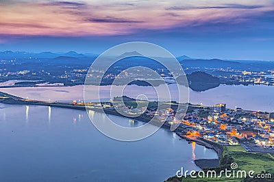 Jeju city, South Korea. view from Sunset Peak. Jeju island is on Stock Photo