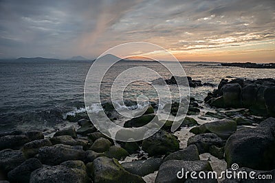 Sunset on the beach with beautiful sky, nature landscape Stock Photo