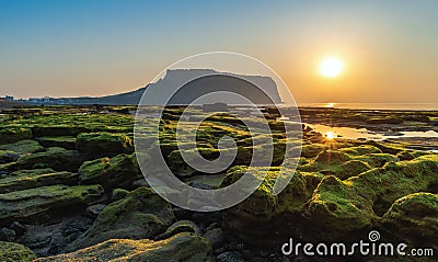 Jeju Island South Korea, Sunrise at Seongsan Ilchulbong Stock Photo