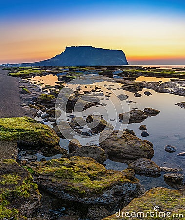 Jeju Island South Korea Sunrise at Seongsan Ilchulbong Stock Photo