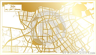 Jeju South Korea City Map in Retro Style in Golden Color. Outline Map Stock Photo