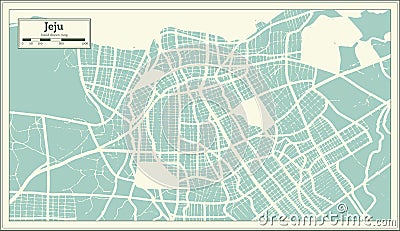 Jeju South Korea City Map in Retro Style. Outline Map Stock Photo