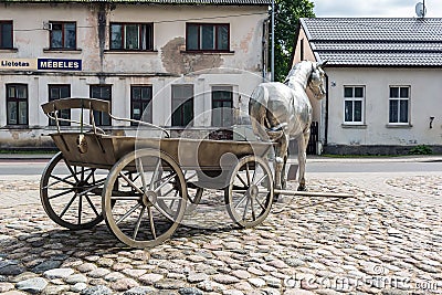 Metal sculpture `Horse with a carriage` Editorial Stock Photo