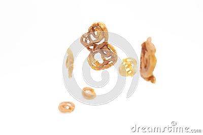 Jelebi or Jilbi falling over on white background Stock Photo