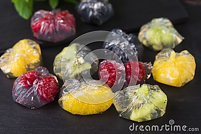 Jello dessert with fruits Stock Photo