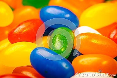 Jelly bean pile, assorted jelly beans macro shot Stock Photo