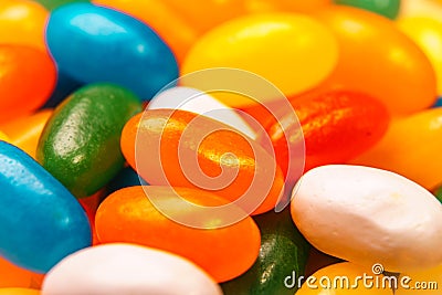 Jelly bean pile, assorted jelly beans macro shot Stock Photo