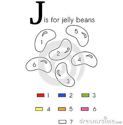 Jelly Beans. Vector alphabet letter J, colouring page Cartoon Illustration
