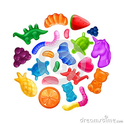 Jelly Candies Round Composition Vector Illustration