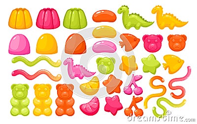 Jelly gum candy sweets set, realistic creative funny chewy candy for kids collection Vector Illustration