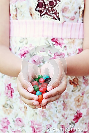 Jellybeans in hand Stock Photo