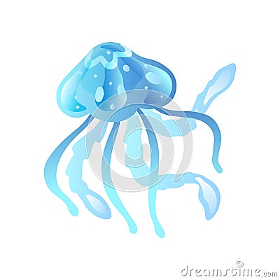 Jellyfish, Beautiful Blue Swimming Marine Underwater Creature, Transparent Medusa Vector Illustration Vector Illustration