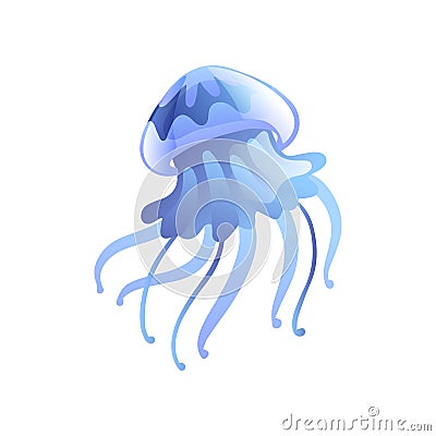 Jellyfish, Beautiful Light Blue Swimming Marine Underwater Creature Vector Illustration Vector Illustration