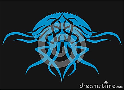 Jellyfish on a black background. animal silhouette. Cartoon Illustration