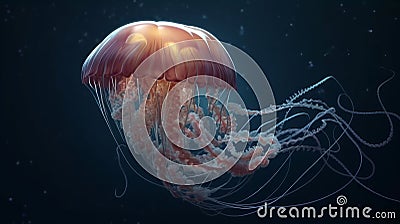 Jellyfish blue lightening, poisonous jellyfish in dark deep water. Generative ai Stock Photo