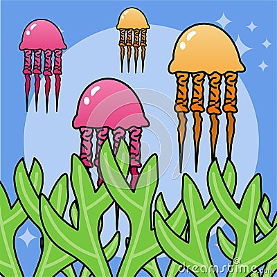 Jellyfish Icon, Cute Cartoon Funny Character, Flat Design Stock Photo