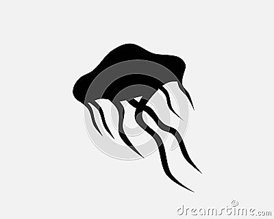 Jellyfish Icon Jelly Fish Animal Water Sea Ocean Creature Vector Black White Vector Illustration