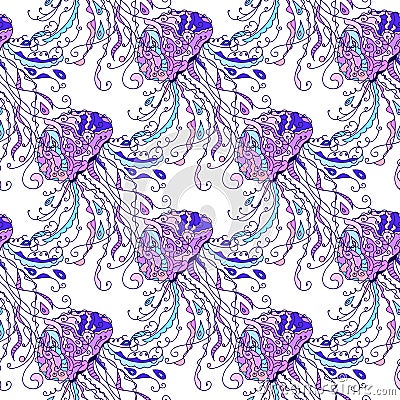 Jellyfish seamless pattern Vector Illustration