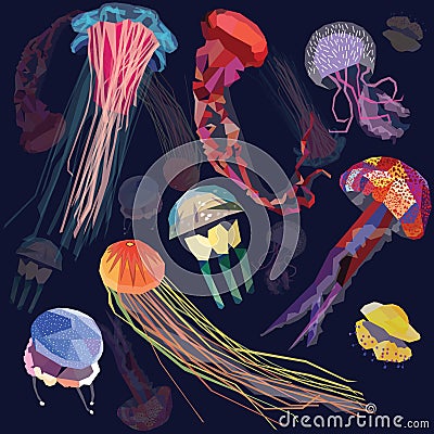 Jellyfish set Vector Illustration