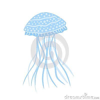Jellyfish short isolated on white background. Cartoon cute blue color in doodle Cartoon Illustration