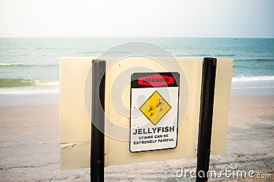 Jellyfish warning sign. Stock Photo