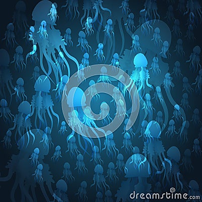 Jellyfishes Under Water Stock Photo