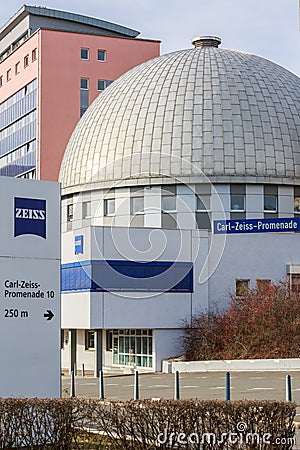 Jena, Germany - January 12, 2020: Zeiss headquarters in Jena. Carl Zeiss is a german firm specialized in optical instruments, Editorial Stock Photo