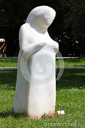 Jena, Germany - May 26, 2023: Statue of Lachesis (The Allotter) by Anne-Katrin Altwein in Jena Paradies park. Editorial Stock Photo