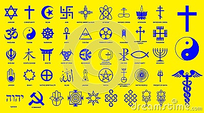 World religion symbols signs of major religious groups and other religions isolated. Vector Illustration