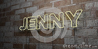 JENNY - Glowing Neon Sign on stonework wall - 3D rendered royalty free stock illustration Cartoon Illustration