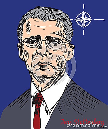 Jens Stoltenberg, Norwegian politician, and the 13th Secretary General of the North Atlantic Treaty Organization Cartoon Illustration