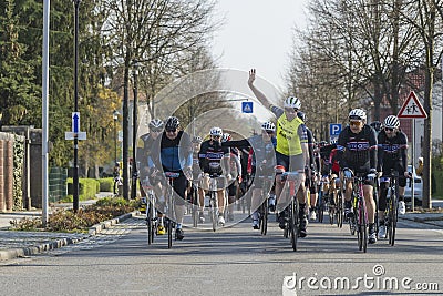 Jens Voigt a former German professional cyclist, leads the field of riders at the start Editorial Stock Photo