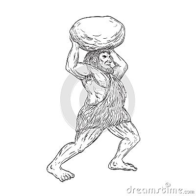 Jentil or Jentilak a Race of Giants Throwing Rocks or Stone in the Basque Mythology Drawing Vector Illustration