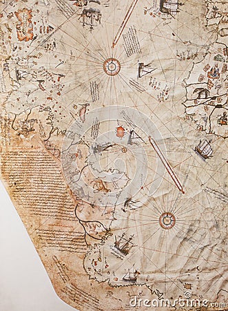 1513 Piri Reis map, surviving fragment Editorial Stock Photo