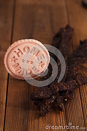 Jerky beef dried cured spiced meat Stock Photo