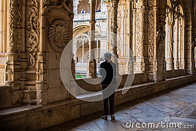 Jeronimos monastery manueline style decoration architecture. Editorial Stock Photo