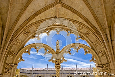 Jeronimos monastery manueline style decoration architecture. Jeronimos monastery is medieval building and landmark of Lisbon, Editorial Stock Photo