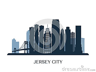 Jersey City skyline, monochrome silhouette. Vector Illustration