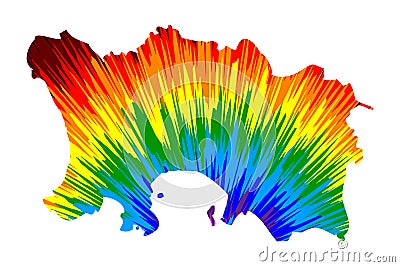 Jersey - map is designed rainbow abstract colorful pattern, Bailiwick of Jersey map made of color explosion Vector Illustration