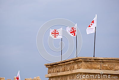 Jerusalem cross also known as also known as `five-fold Cross`, or `cross-and-crosslets` flags Stock Photo