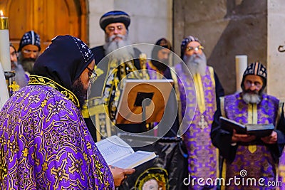 Coptic pray, on Orthodox Good Friday, Holy Sepulchre church Editorial Stock Photo