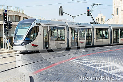 JERUSALEM, ISRAEL - APRIL 2017: The Jerusalem Light Rail is a l Editorial Stock Photo