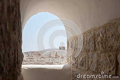 View from the window in the Muslim shrine - the complex of the grave of the prophet Moses at the old Muslim cemetery, not far from Editorial Stock Photo